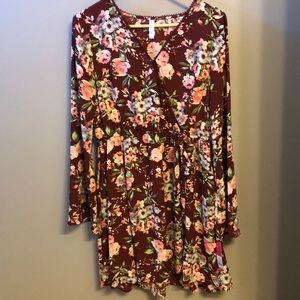 Fall Floral Faux Wrap Dress